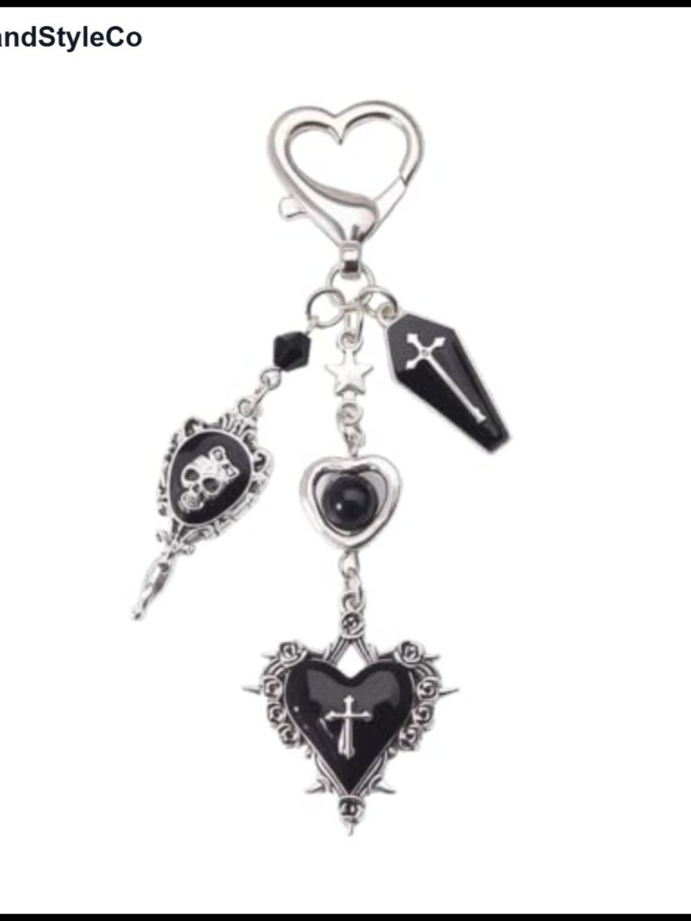 Gothic Multi-Charm Keychain Heart Clasp Punk Metal Enamel Bag Charm